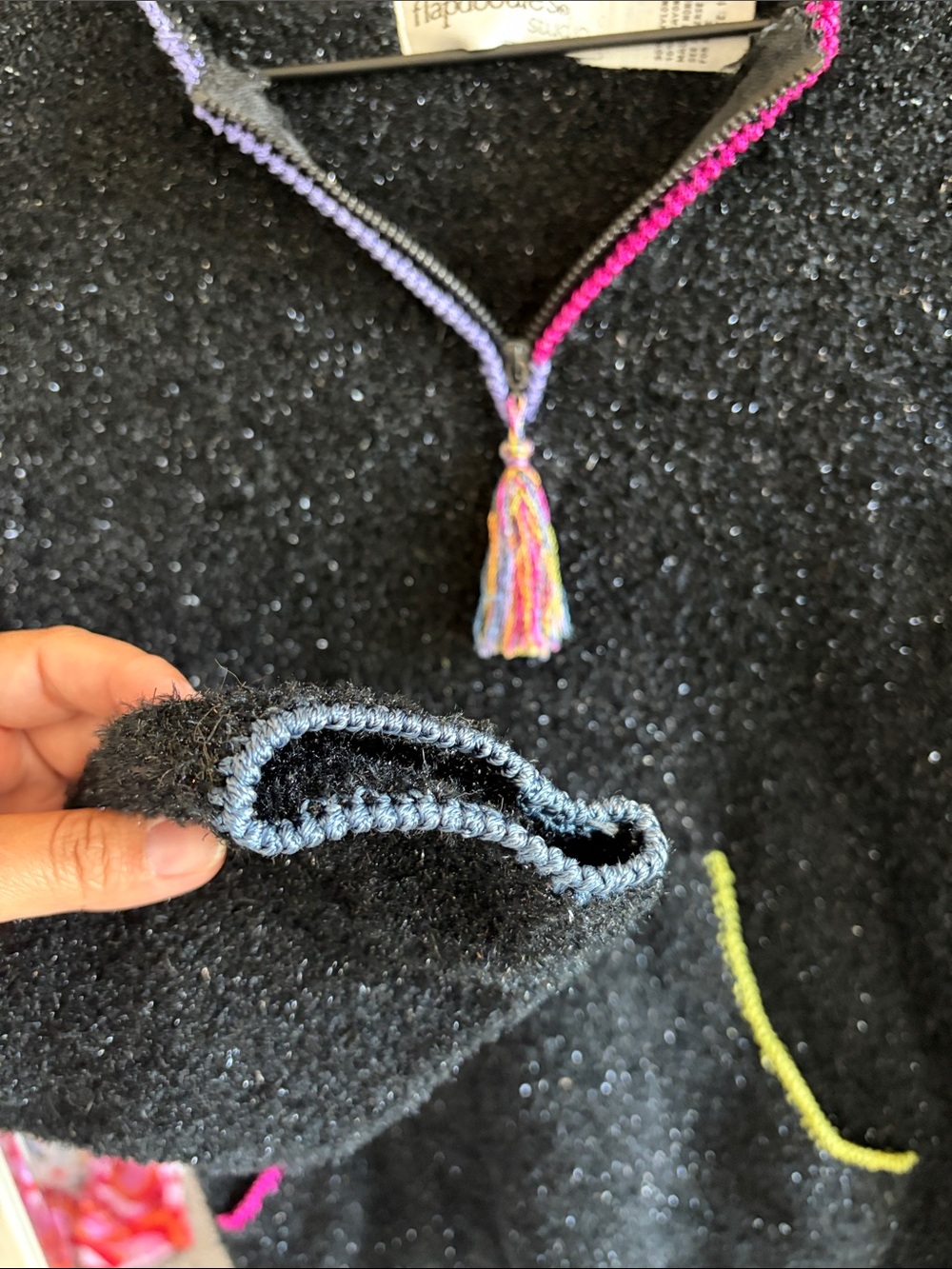 Flapdoodles Kids Black Pullover Sweater with Pink, Yellow & Blue Trim Tassel 10 - Picture 4 of 5